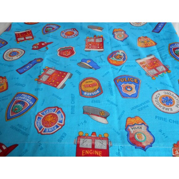 Kids Room Valance Police Fire Truck EMS Badge Hat First Responder 84x18.5 #1 - Picture 1 of 5